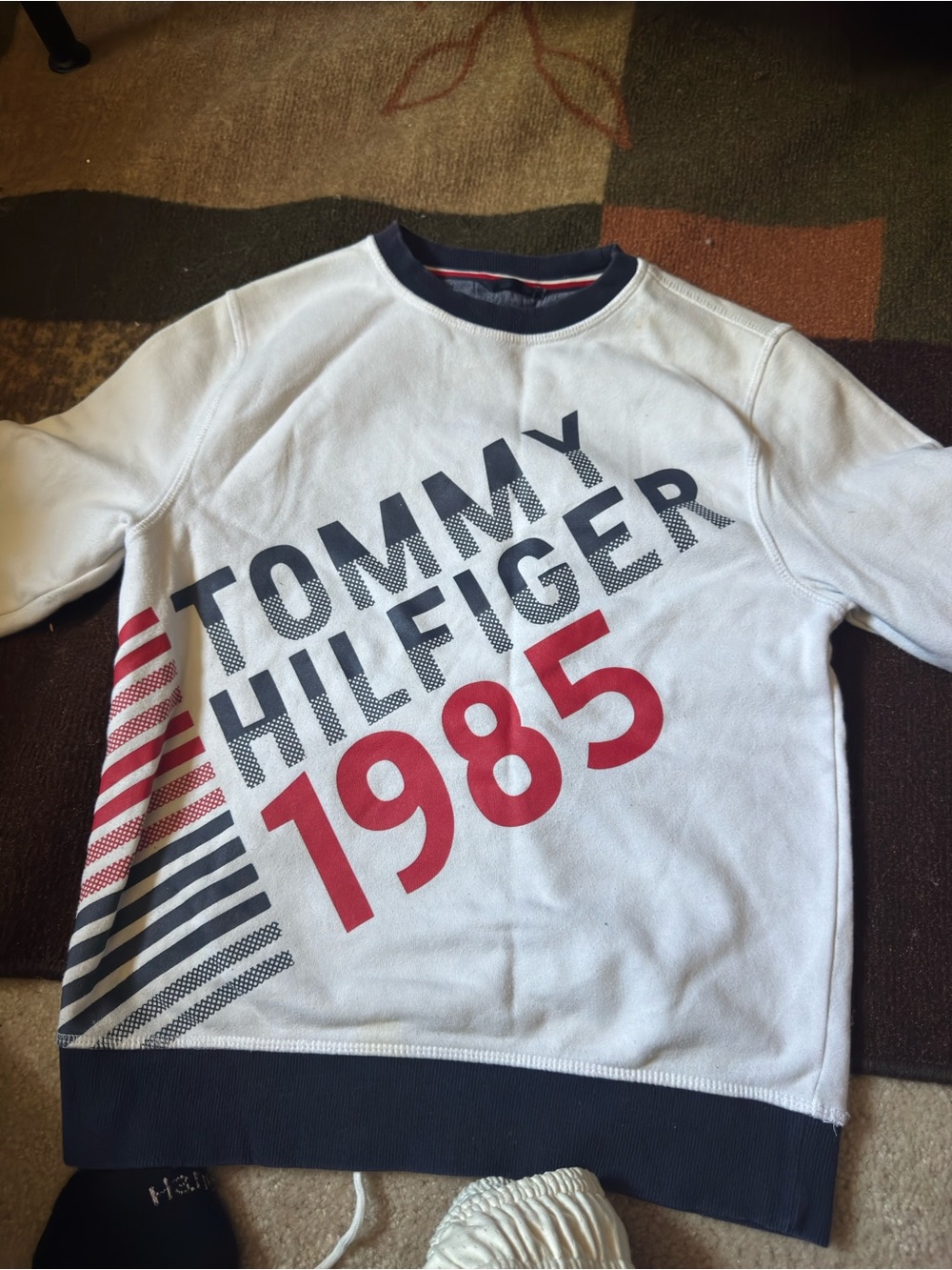 Tommy Hilfiger White Sweatshirt with Red & Navy Logo